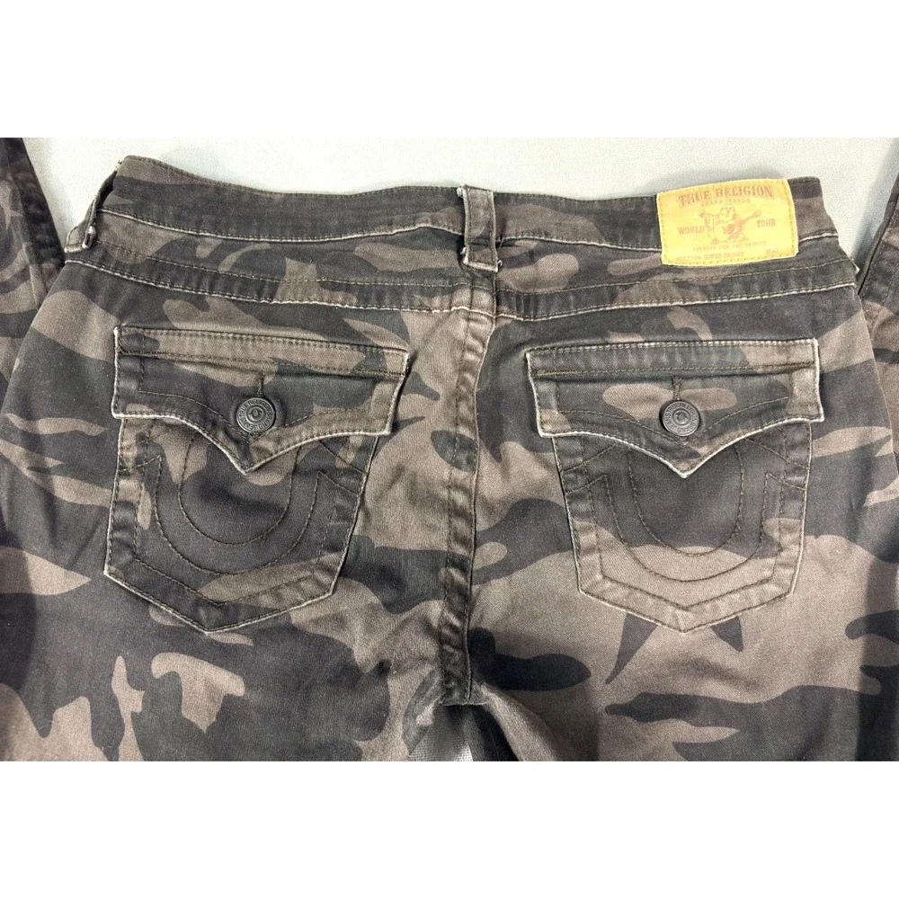 True Religion Mens Jeans Super Skinny Brown Camo Back Flaps 32x28 - Picture 8 of 9